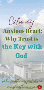 Calm my Anxious Heart- Why Trust is the Key with God. To "be still" doesn't mean sitting still but rather stop trying to control and figure everything out. God has us and we need to trust our lives to Him.#anxiety #bestill #trust #godsgirl