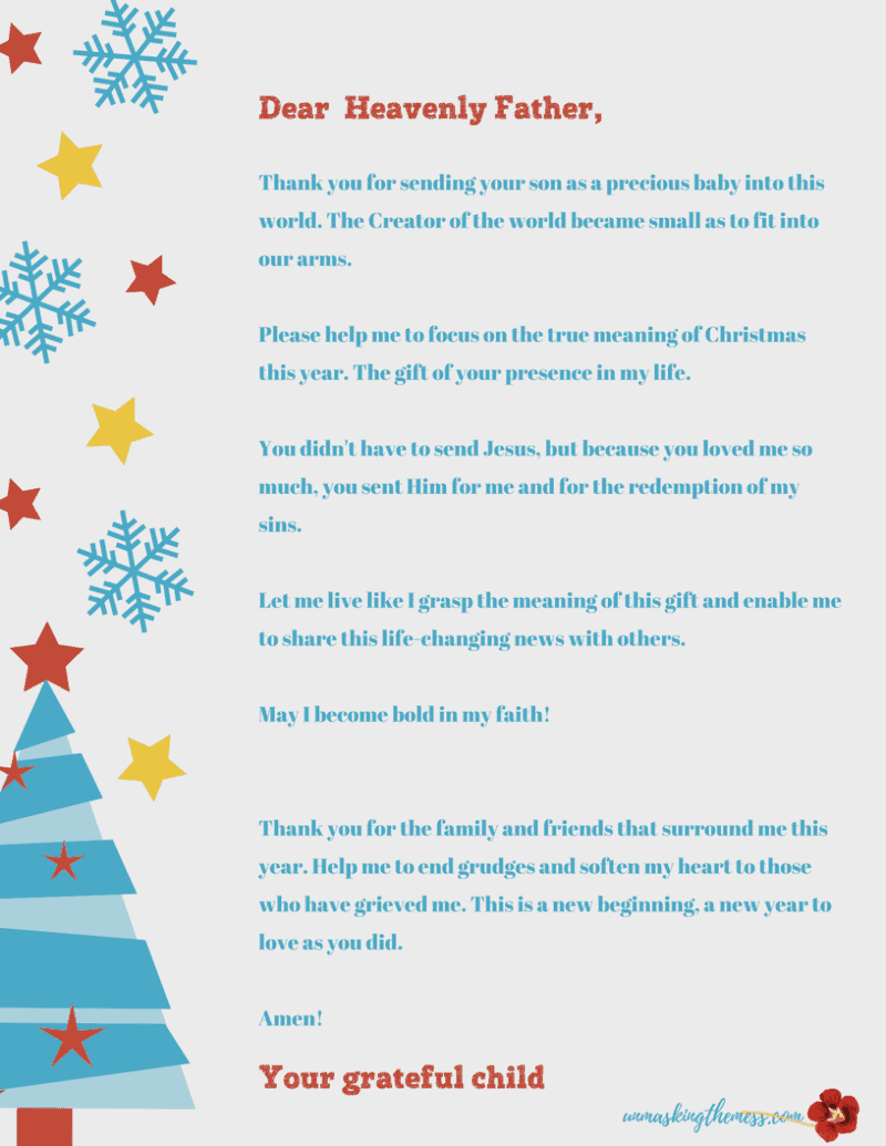 Merry Christmas *Printable Christmas Prayer and Print* – Unmasking the Mess