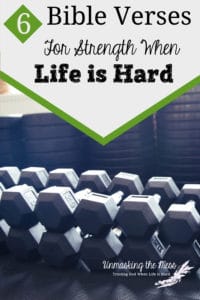 6 Bible Verses For Strength When Life is Hard. Is life bringing you down? God promises us help and strength! Use these 6 Bible verses for strength in hard times. God will help you through! #hardtimes #gettingthrough #God #inlife #Bibleverses #makingitthrough