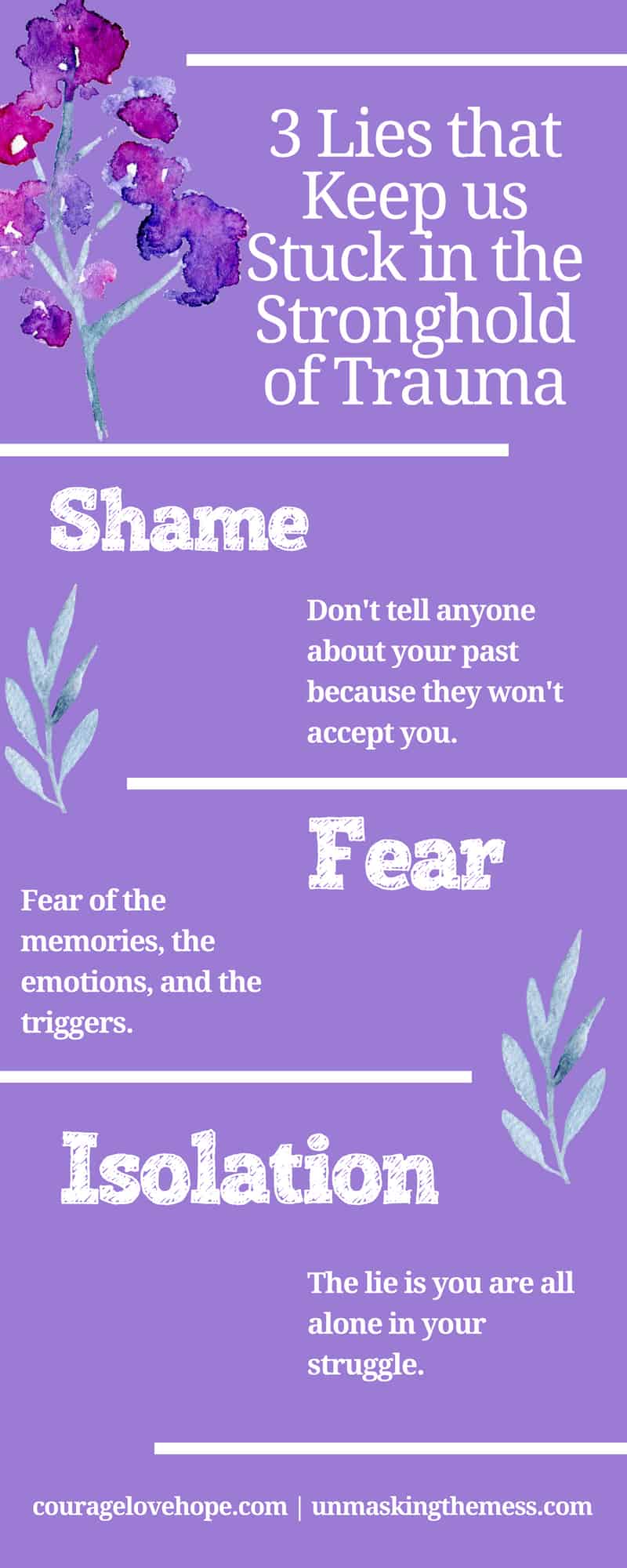 Want to Recover from Trauma: Watch for These 3 Lies. All of us have been through tough times and carry the pain with us. We can make strides to recover from trauma when we notice these three lies. #trauma #recovery #healing #triggers #emotional #survivor #overcomer